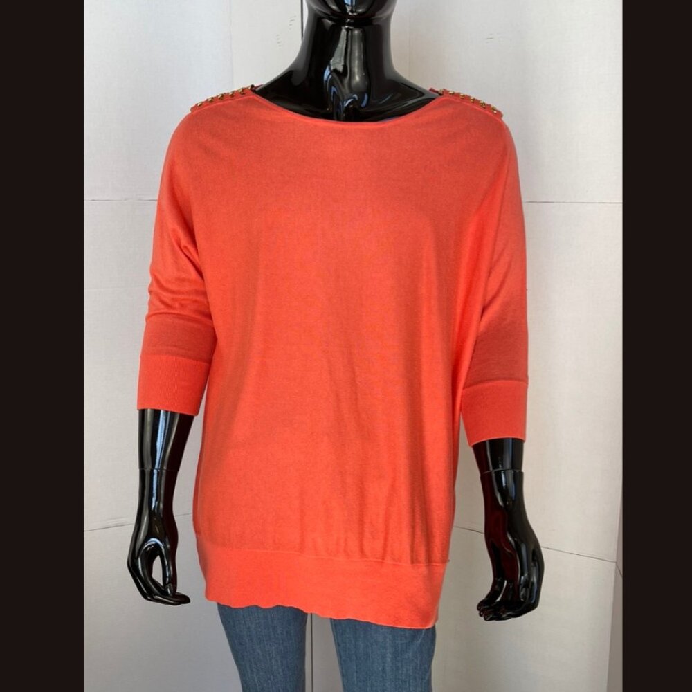 Michael Michael Kors Coral Orange Knit Tunic Sweater Gold Detail Like New Sz 1X